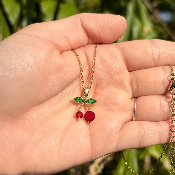 18K Gold Plated Cherry Diamond Necklace - Picture 3 of 7